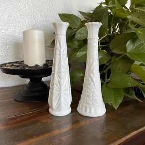 Pair (2) of Vintage Milk Glass Bud Vases